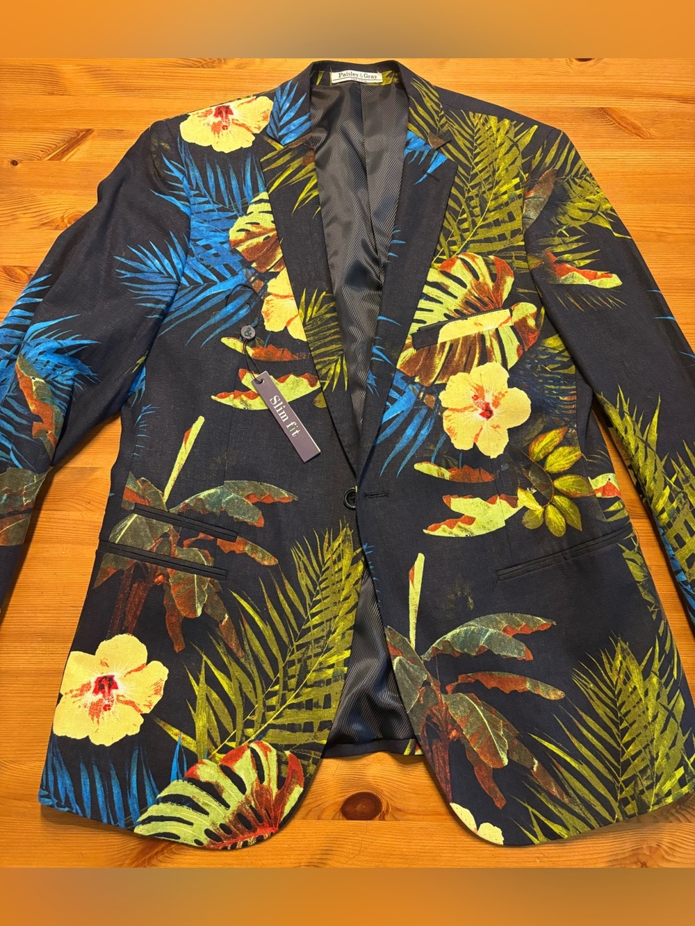 Paisley & Gray Men’s 42S Slim Fit Floral Tropical Blazer Sport Coat Linen Blend